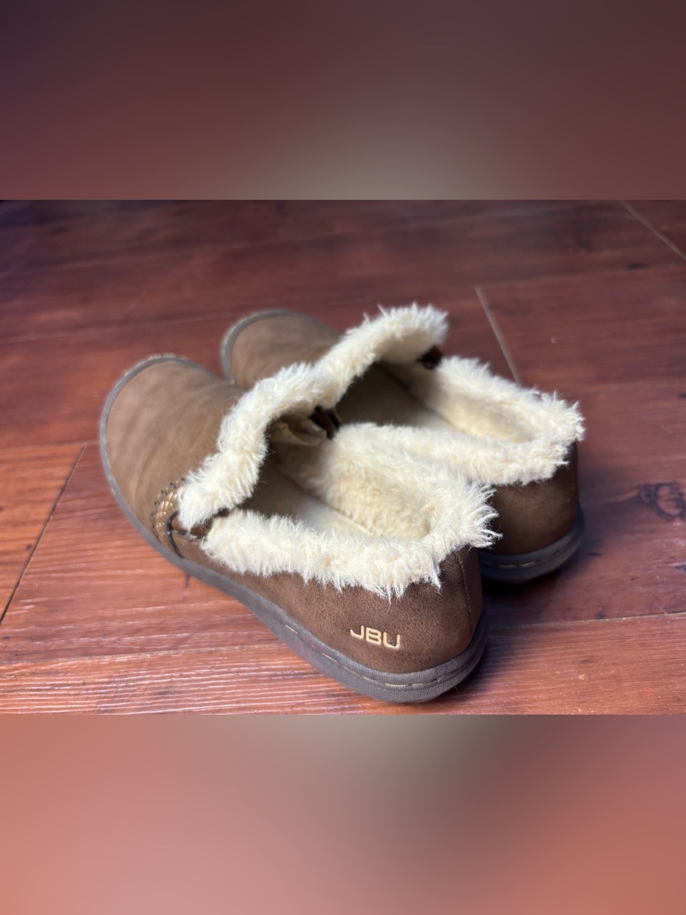 JBU Willow Brown Slip-On Moccasin Shoes Women’s Size 6, Faux Fur Memory Foam